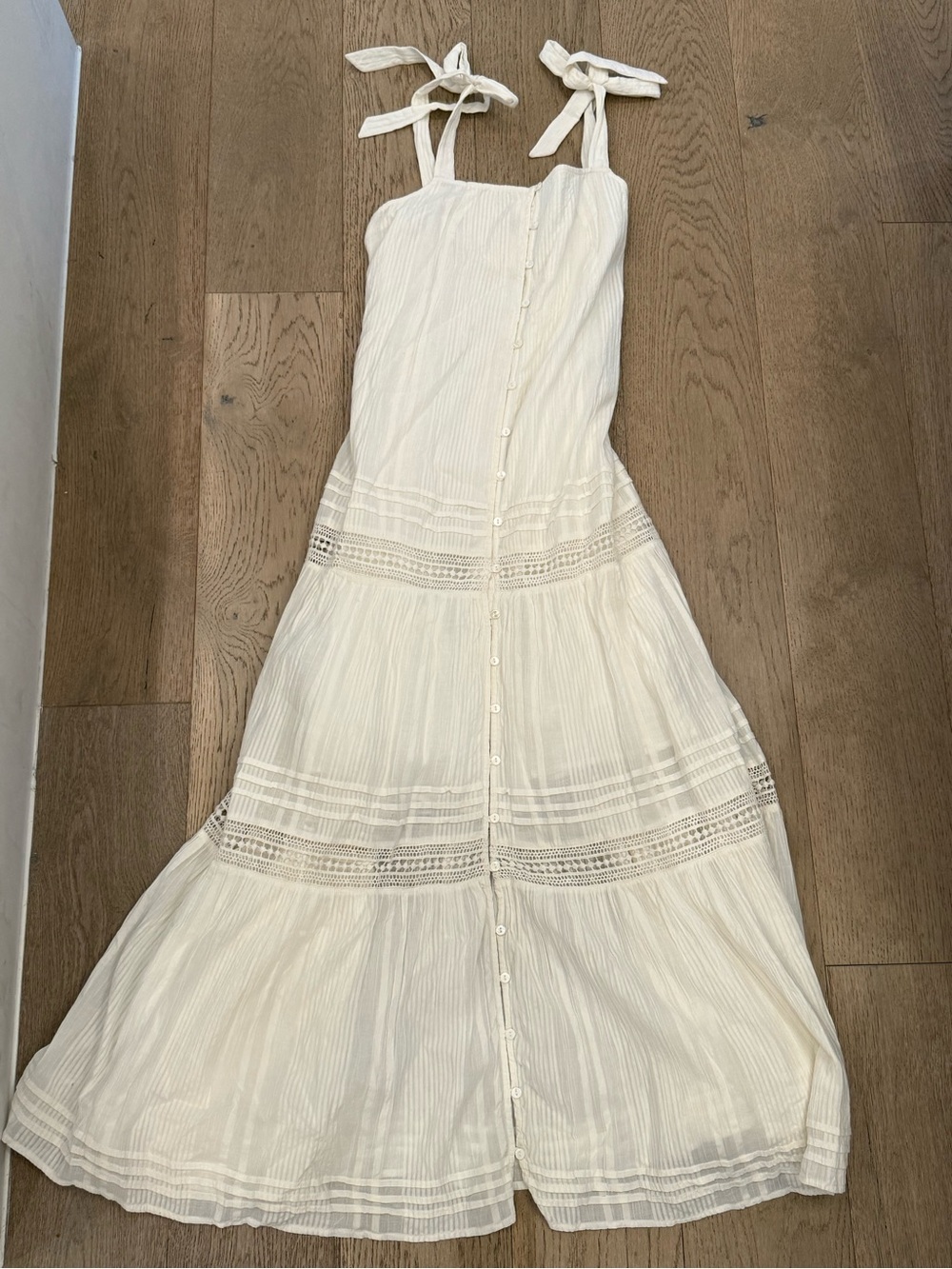 Cleobella Cream Tie-Shoulder Button-Front Maxi Dress